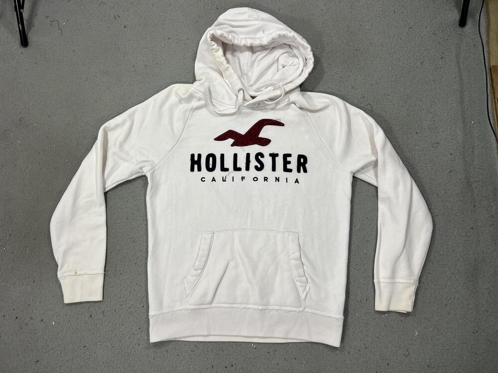 Y2K Hollister Hoodie Women Medium White Pullover Fleece Kangaroo Logo California